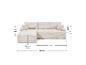 Beiges modulares Ecksofa mit Kissen und Maßen.
