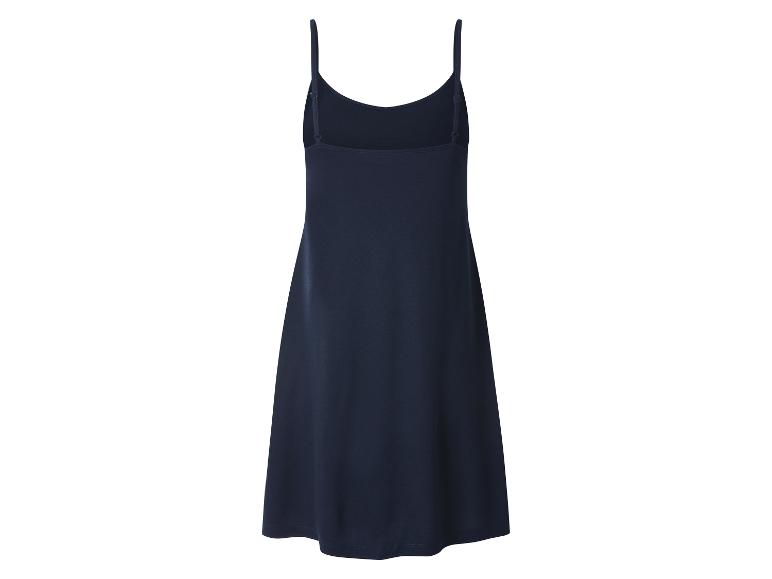 Dunkelblaues Unterkleid mit verstellbaren Spaghettiträgern, Rückansicht.