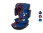 Blauer Bebeconfort Kindersitz mit Mickey-Maus-Muster und Minnie- und Stitch-Optionen.