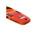 Aufblasbares Stand-Up-Paddleboard in Orange und Schwarz mit Bungee-Seilen und Ventil