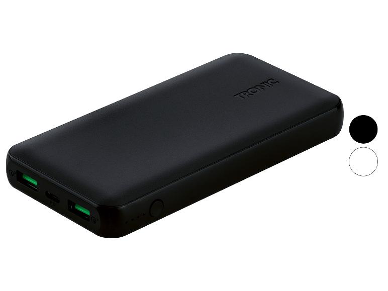 Schwarze TRONIC Powerbank mit USB-Anschlüssen.