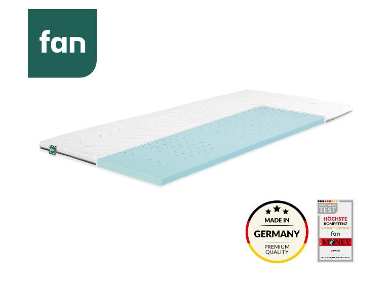 f.a.n. 7-Zonen-Hybridschaum-Topper mit blauem Kern und weißem Bezug.