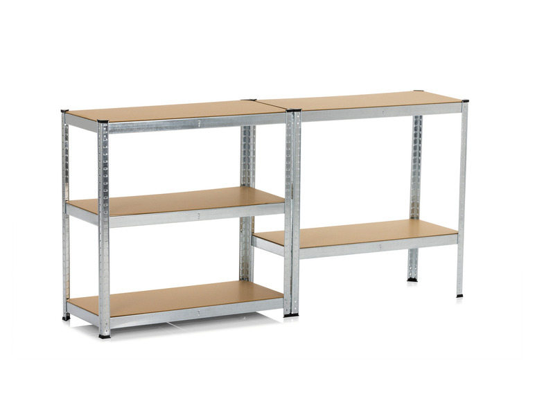 Ein Metallregal mit drei Regalbrettern.