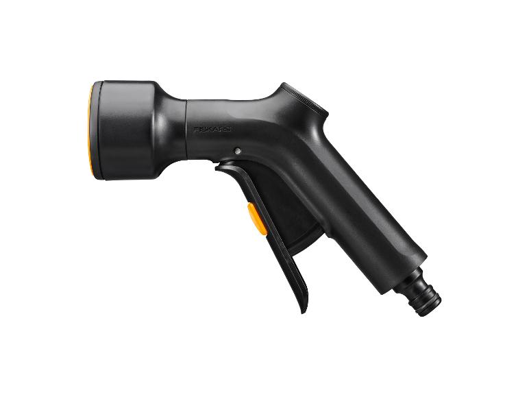 Schwarze Sprühpistole mit orangefarbenen Akzenten