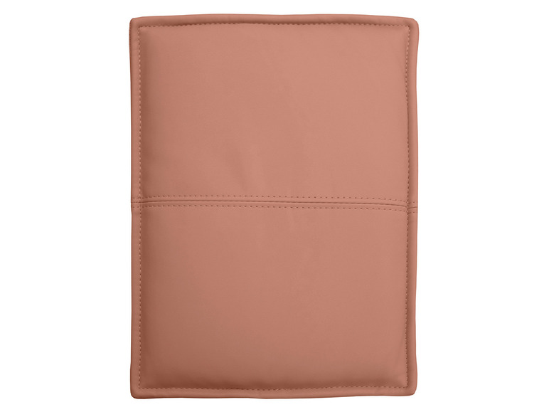 Ein rosafarbenes Leder-Sitzkissen.