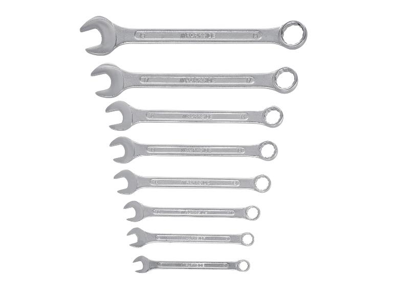 Satz von acht Gabelschlüsseln in den Größen 19, 17, 14, 13, 12, 10, 9 und 8.