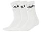 Drei Paar weiße Socken mit schwarzem Logo oben.