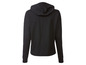 Schwarzer Hoodie mit Kapuze und langen Ärmeln.
