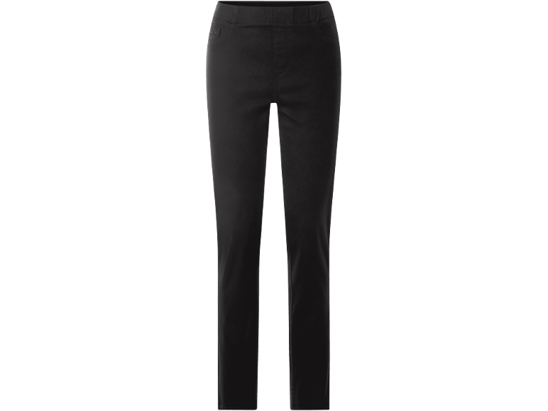 Schwarze Damenhose mit elastischem Bund und Taschen.