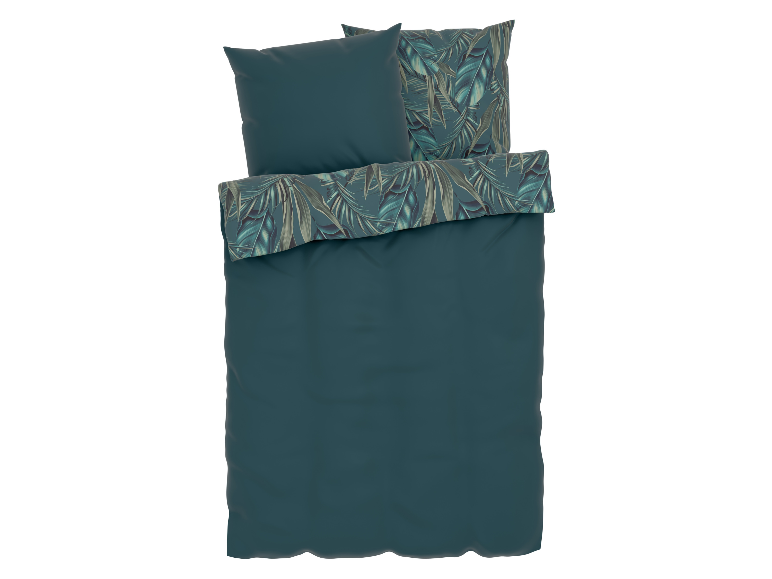 Thumbnail - LIVARNO home Mikrofaser-Satin-Bettwäsche, atmungsaktiv, 200 x 220 cm (Blätter grün)
