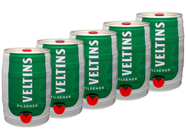5 x 5,0-l-Bierfass Veltins Pilsener mit Zapfhahn 4,8% Vol