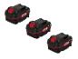 Drei schwarze und rote Parkside X 20V Team Akkus mit Ladeanzeige.