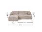 Beiges L-förmiges Ecksofa mit Maßen: 250 cm breit, 155 cm tief, 92 cm hoch, Sitzhöhe 42 cm, Sitztiefe 56 cm.