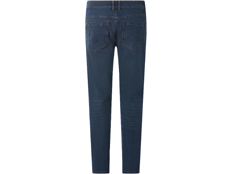 Dunkelblaue Jeans mit Gesäßtaschen, Rückansicht.
