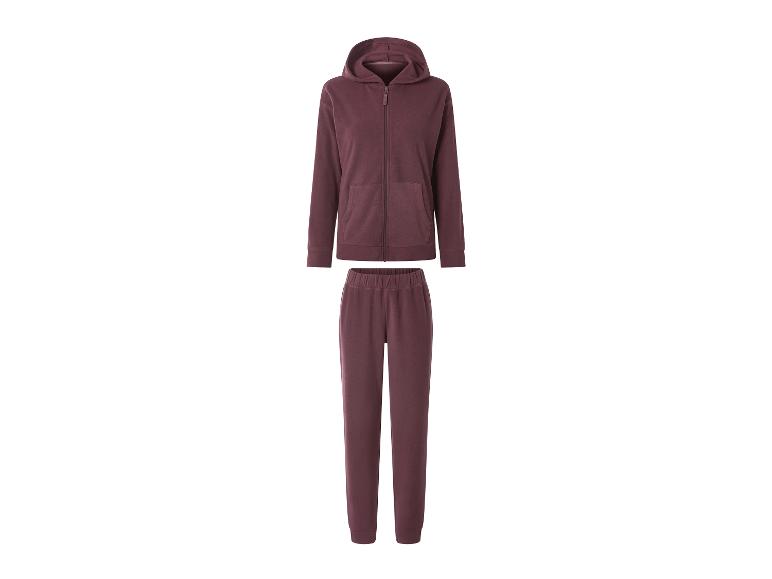 Damen-Trainingsanzug in Bordeaux, bestehend aus einer Kapuzenjacke mit Reißverschluss und Jogginghose.