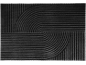 Schwarzer Teppich mit geometrischem Muster aus Linien und Kurven.