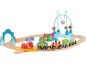 Holzspielzeug-Eisenbahnset mit Meeresthema, Perlenlabyrinth und Meeresbewohner-Waggons.