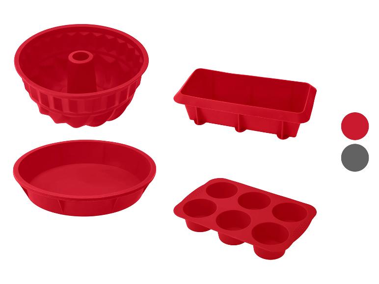 Rote Silikon-Backformen: Kuchen-, Brot- und Muffinformen.