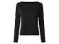 Schwarzes Langarmshirt mit U-Boot-Ausschnitt.