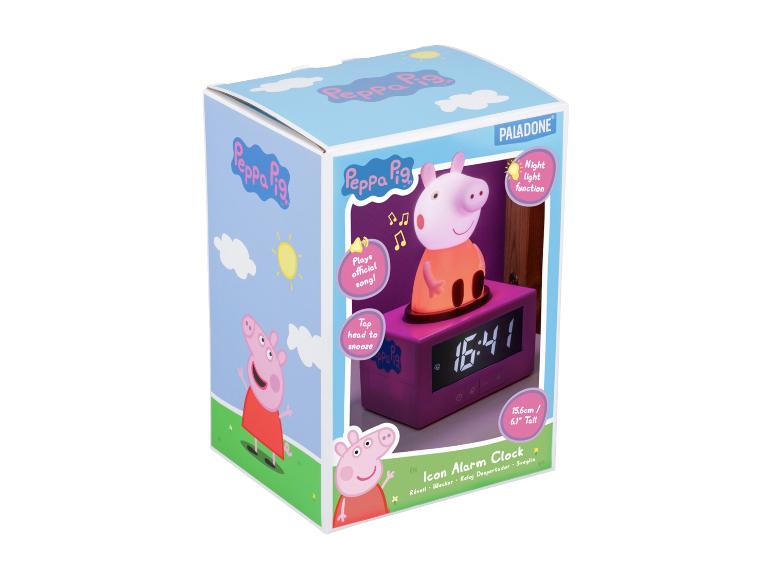 Peppa Pig Icon Wecker mit Nachtlichtfunktion, spielt offizielles Lied, Kopf antippen für Schlummerfunktion.