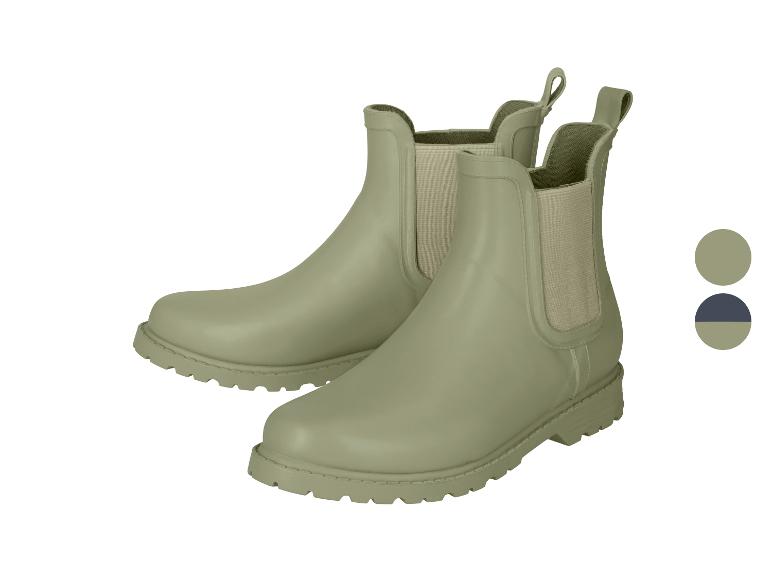 Paar hellgrüne Chelsea-Regenstiefel mit elastischen Seiteneinsätzen und Zugschlaufen.