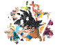 Puzzle mit Anime-Charakteren in Action-Posen.