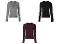 Damen-Cardigans in Grau, Schwarz und Bordeaux, mit V-Ausschnitt oder Rundhalsausschnitt.
