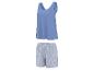 Damen-Set aus blauem Tanktop und gestreiften Shorts.