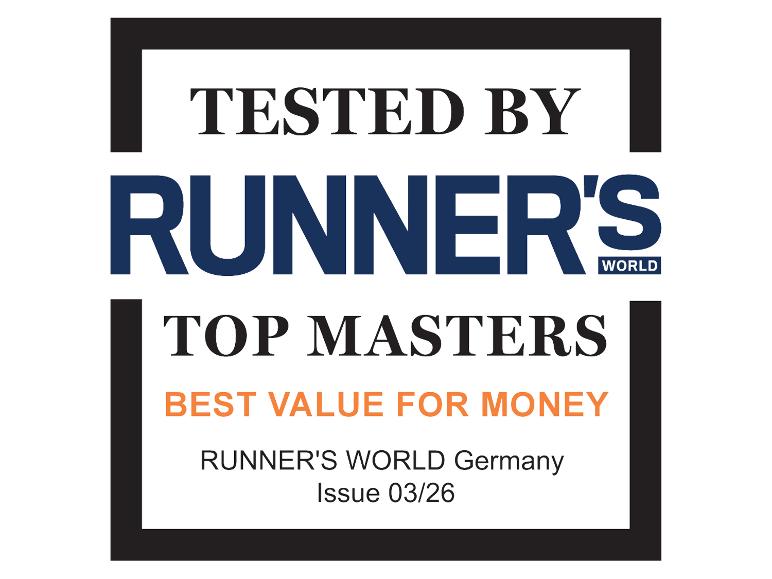 Runner's World Germany Auszeichnung für „Bestes Preis-Leistungs-Verhältnis“, getestet von Top-Mastern.