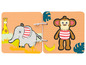 Ein Holzbuch für Babys mit einem Affen und einem Elefanten.