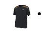 Schwarzes Sport-T-Shirt mit roten und gelben Streifen auf den Schultern.