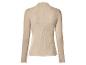 Beiges geripptes Langarmshirt mit Stehkragen und Wellensaum.