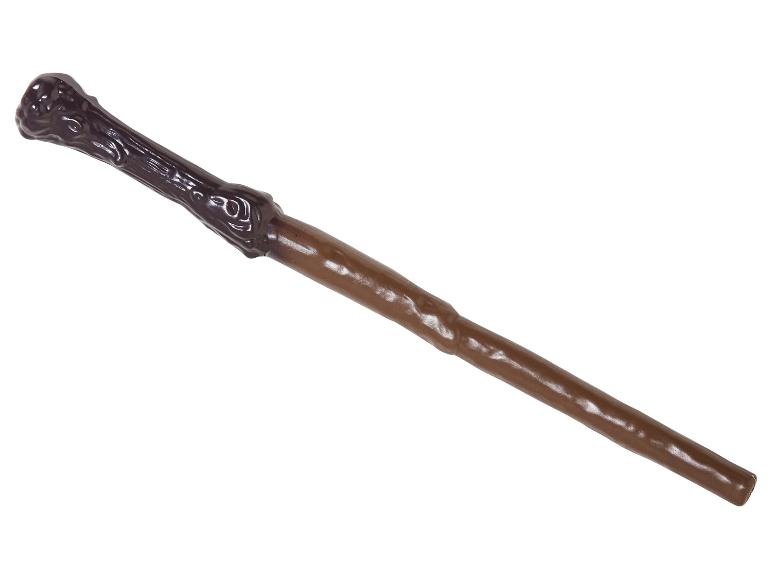 Ein dunkelbrauner Zauberstab mit einem dunkelgrauen Griff.