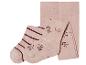 Rosa Baby-Leggings mit Blumenmuster und dunkelroten Streifen.