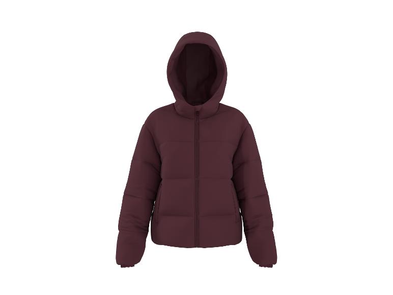 Bordeauxrote Kapuzen-Pufferjacke mit Frontreißverschluss