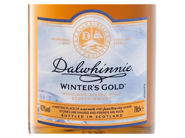 Highland Single Malt Scotch Whisky, 43% Vol, 70cl, mit Wintergold-Thema.