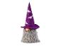 Halloween-Zwerg mit lila Hexenhut und Fledermaus-Verzierungen