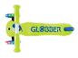 Grüner Kinderroller mit leuchtenden Rädern und T-Lenker.