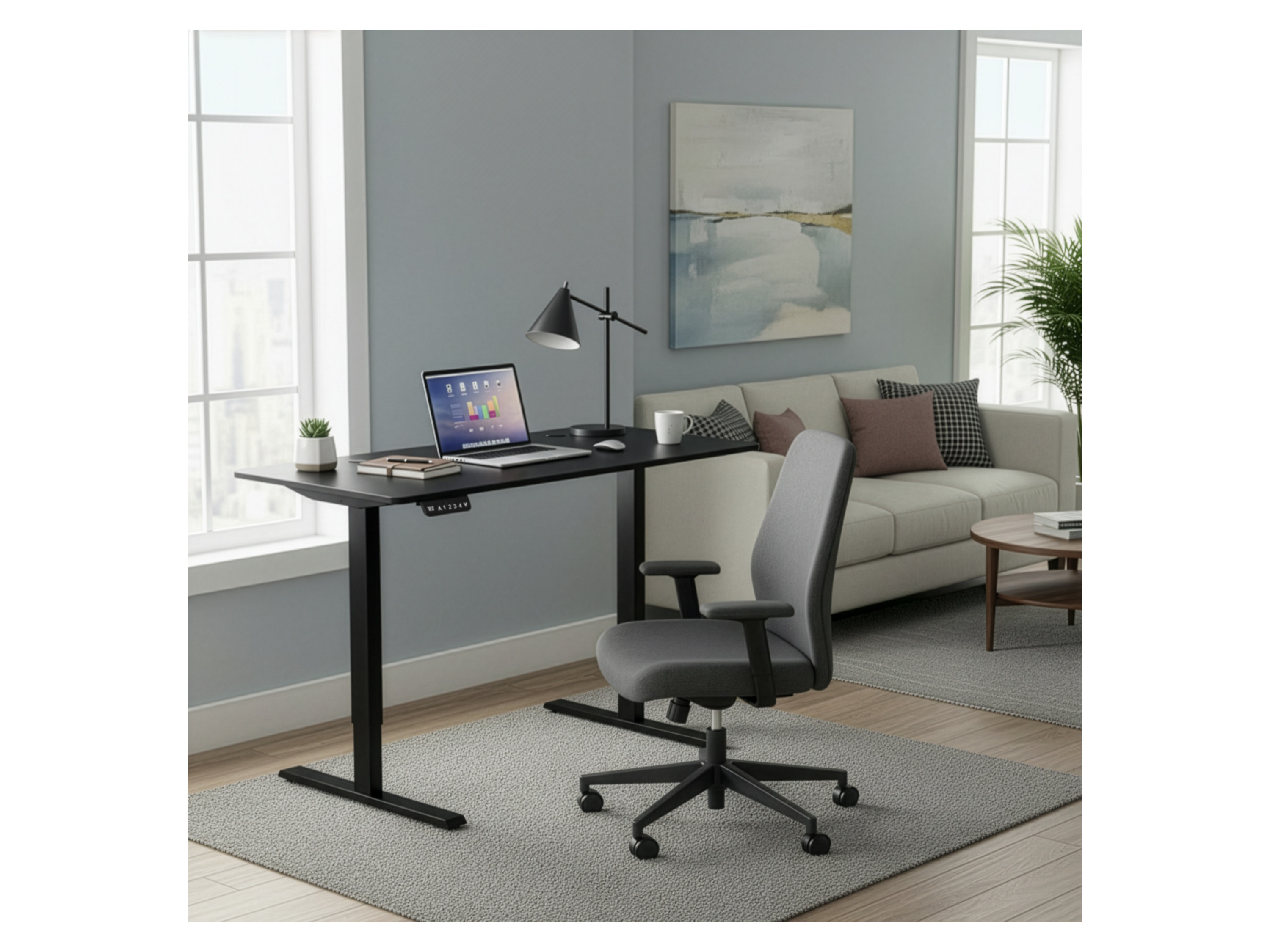 JUSKYS Schreibtisch Office Stand (140 x 60 cm, ohne Ablage, Schwarz) – Bild 3 von 4