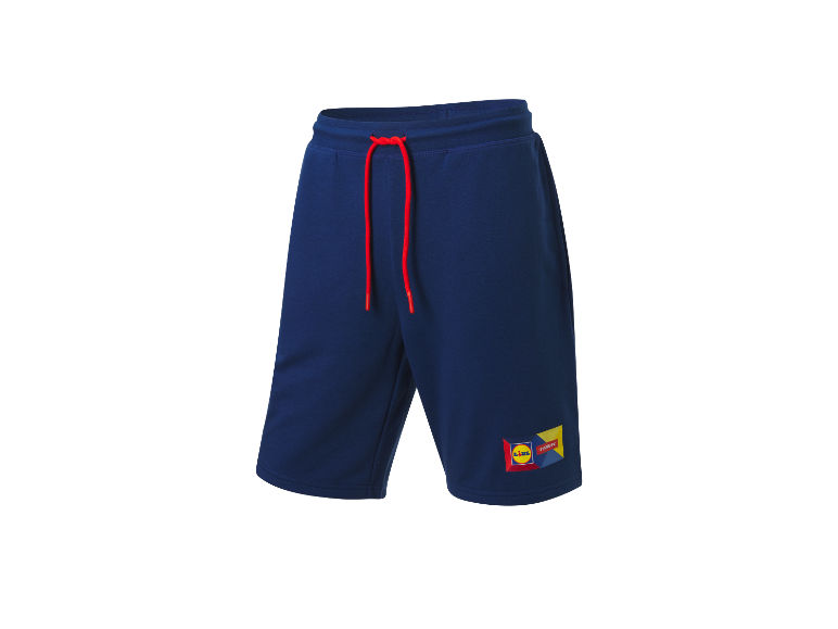 Marineblaue Lidl Trek Sportshorts mit roten Kordeln.