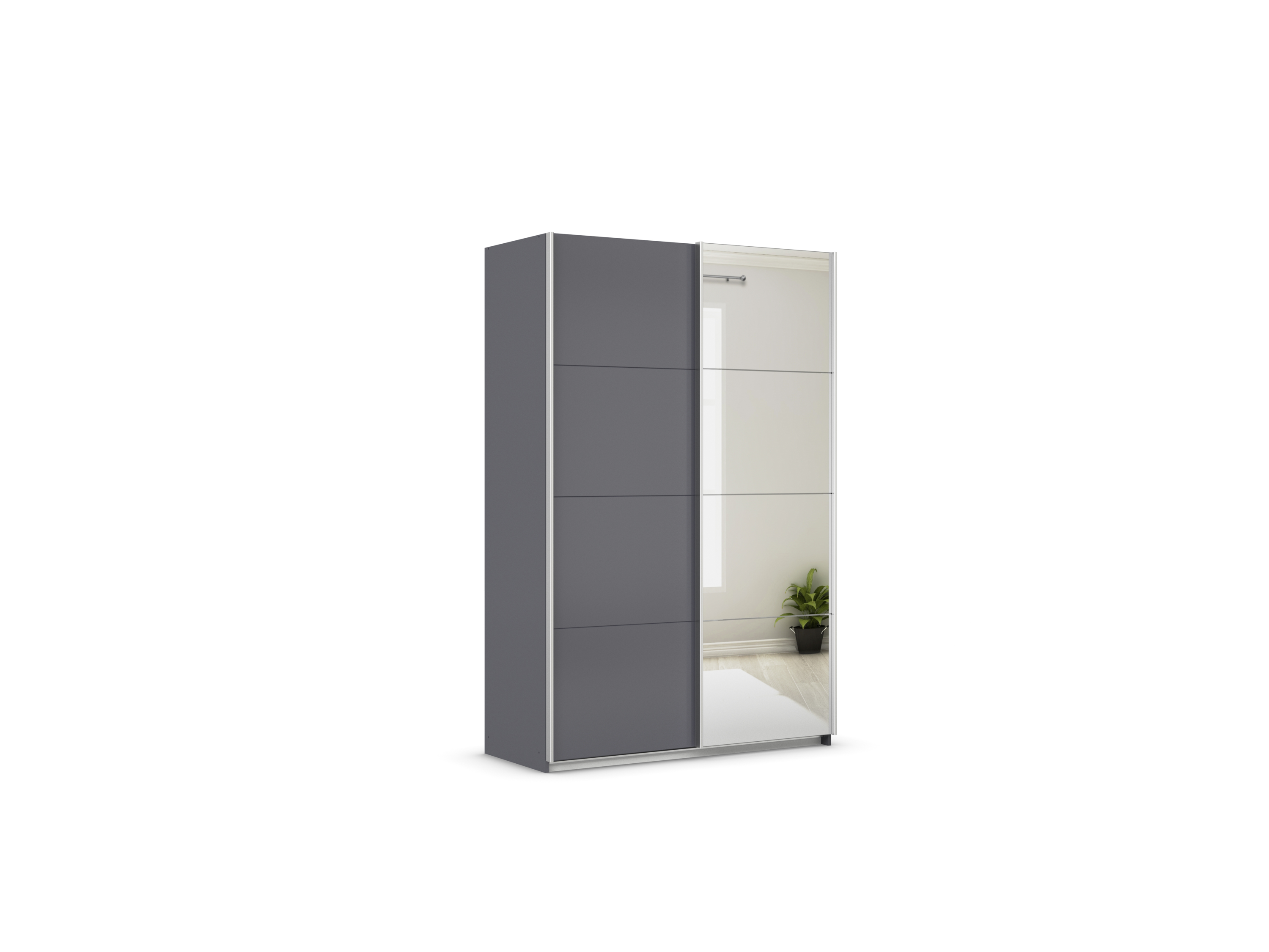rauch ORANGE Quadra Schwebetürenschrank mit Spiegelelementen (Premium-Ausstattung, Korpus: Graumetallic, Breite: 136cm/Höhe: 210cm) | 04047054446176