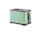 Mintgrüner Toaster mit zwei Schlitzen, Bedientasten und einem Hebel