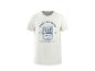 Weißes Herren-T-Shirt mit blauem Sardinendosen-Grafik und 'Simply Delicious'-Text.