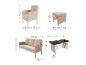 Geflecht-Gartenmöbel-Set mit Sofa, Sessel, Hocker und Tisch, inklusive Maßen.