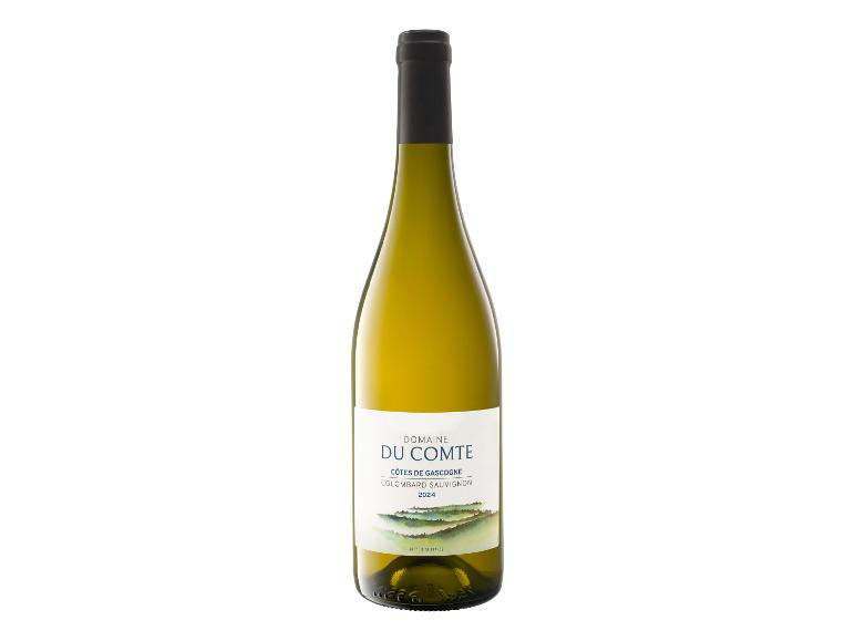 Weißwein Domaine du Comte Côtes de Gascogne Colombard Sauvignon 2024 mit grüner Landschaft auf dem Etikett.