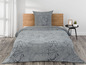 Graue Bettdecke mit Paisley-Muster.