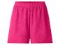 Fuchsiafarbene Damenshorts mit elastischem Bund und gekräuselter Textur.