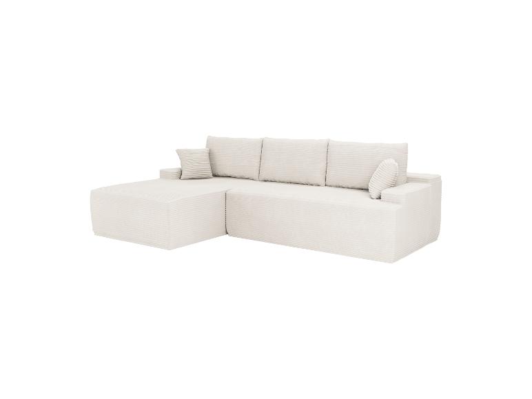 Cremefarbenes modulares Ecksofa mit Kissen, bezogen mit Cordstoff.