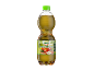 Flasche Apfelsaftschorle mit grünem Deckel und Apfel-Etikett.