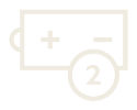 Batterie-Abzeichen mit Plus, Minus und der Zahl 2.